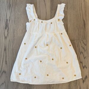 Embroidered White Cotton dress with Yellow‎ Flowers